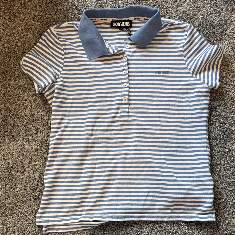 DKNY Blue and White Striped Button Down Shirt
